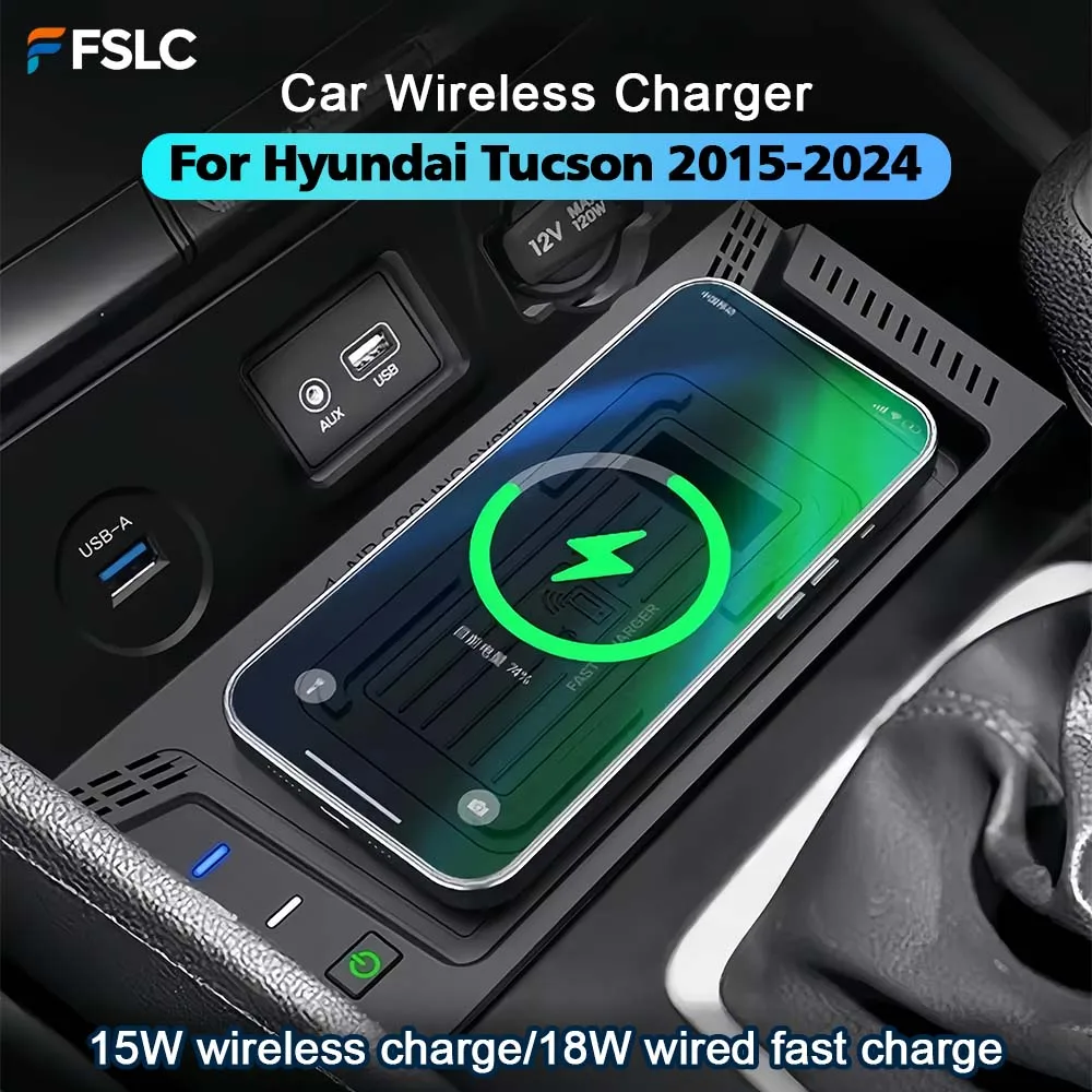 

⭐Genuine⭐ Car Wireless Charger 15w Fast For Hyundai Tucson 2015-2022 Cars Accessories Pad Phone Holder Car Interior