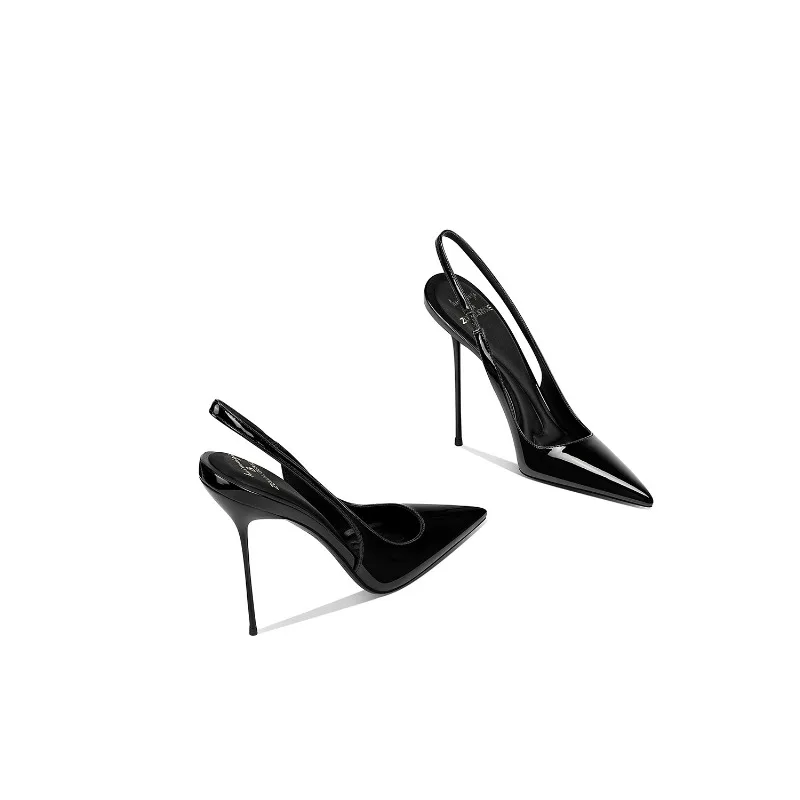 Black pointed thin heel high-heeled shoes for women in the summer of2026,new style with empty toe caps,fashionable and versatile