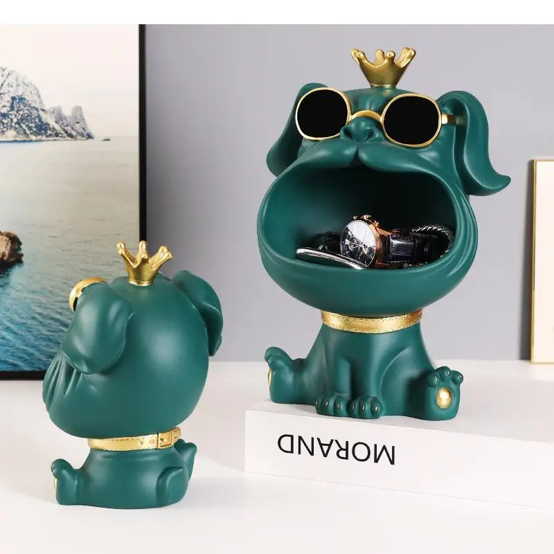 Creativity Resin Dog Cartoons Desktop Storage Organization Crown Sunglasses Bulldog Ornaments Candy Box Home Decoration