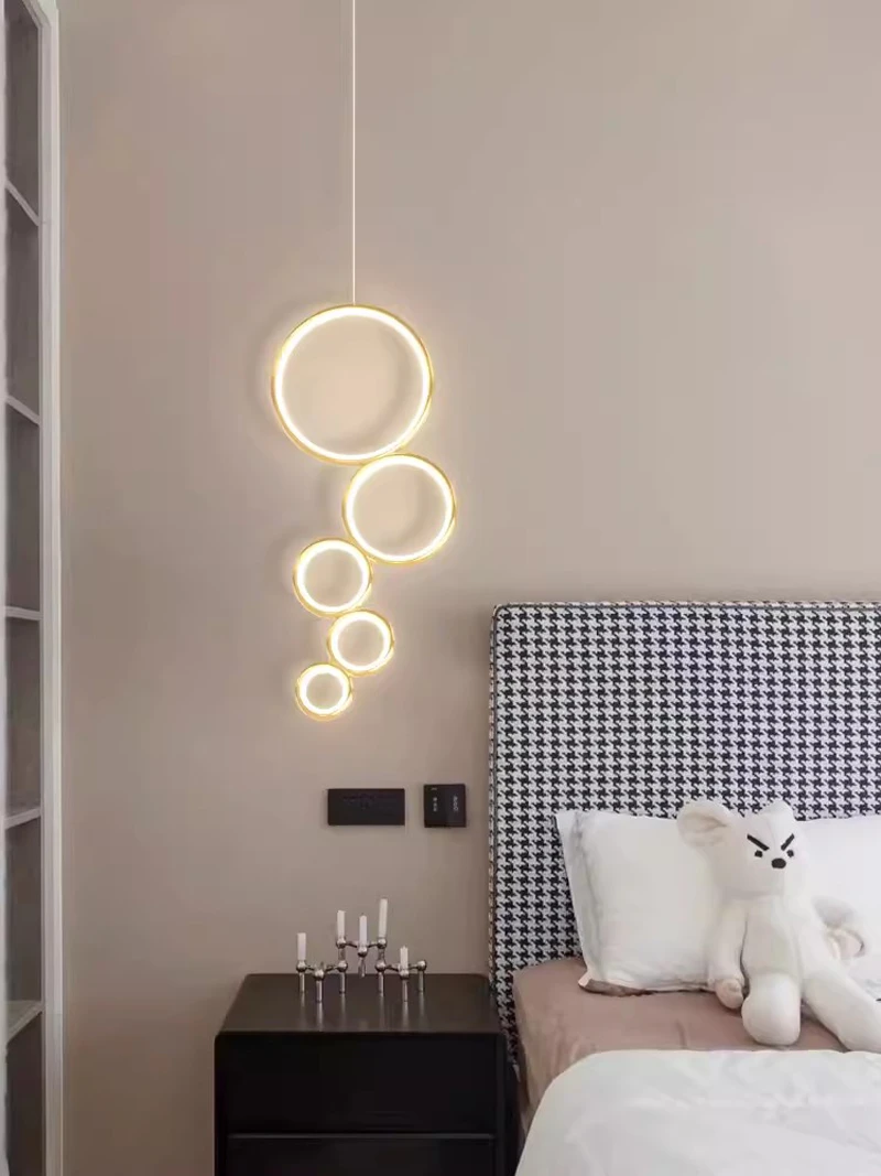 

Round Rings Pendant Lamps Modern Bedside Bedroom Hanging Pendant Lights Fixture American Luxury Luminarias Home Indoor Lighting