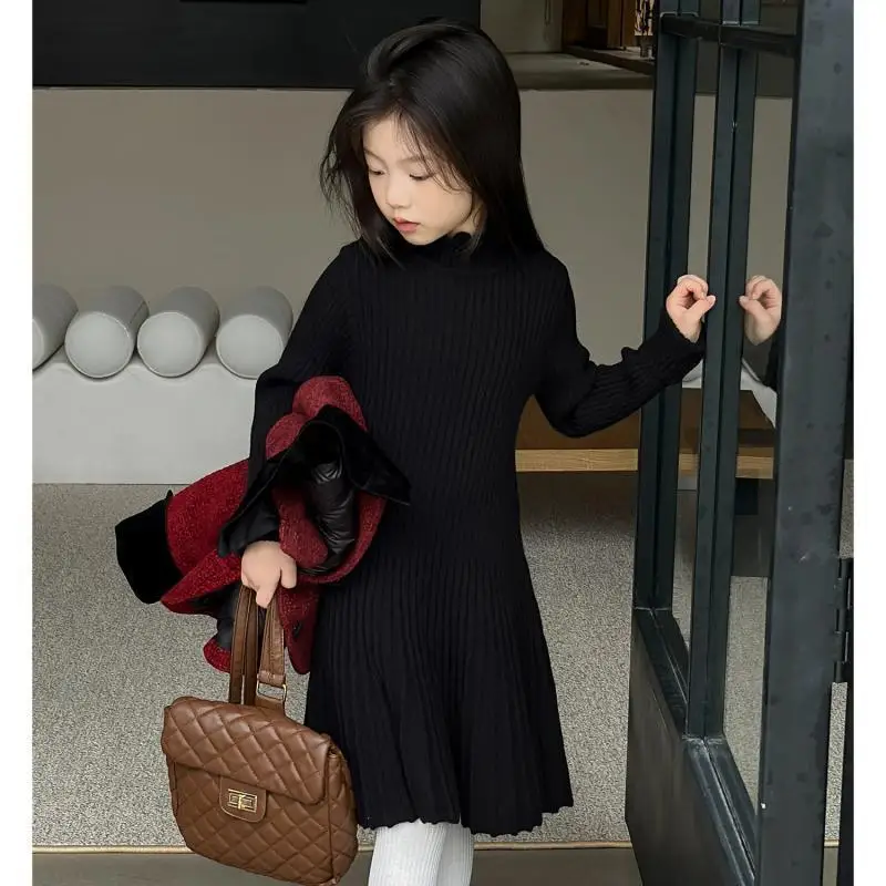 

Kids Girls Knitted Dress 2026 New Children Autumn Winter Cotton Clothing Princess Thick Sweater Pleated Dresses Korean Style