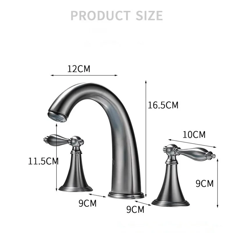Immagine 5: Tuqiu Rubinetto per lavabo Ottone Grigio Rubinetto per bagno diffuso Rubinetti per lavabo antichi Rubinetto per lavabo a 3 fori Rubinetto per acqua calda e fredda