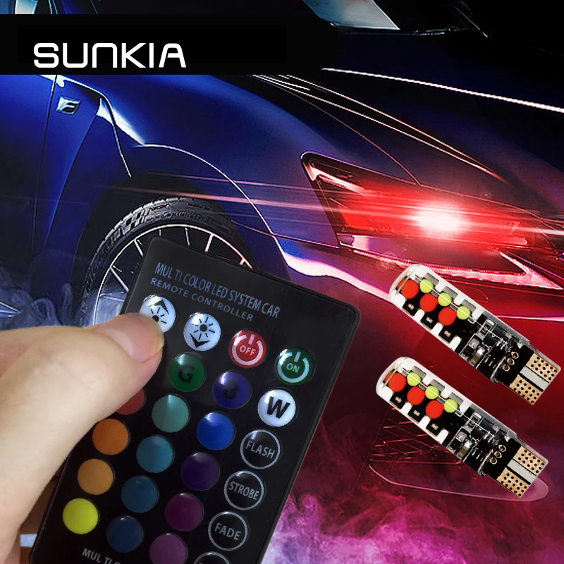 With Silicone Car Wide Light Strobe Flash Light Remote Controlled Car T10 RGB Atmosphere Light Motorcycle Accessories