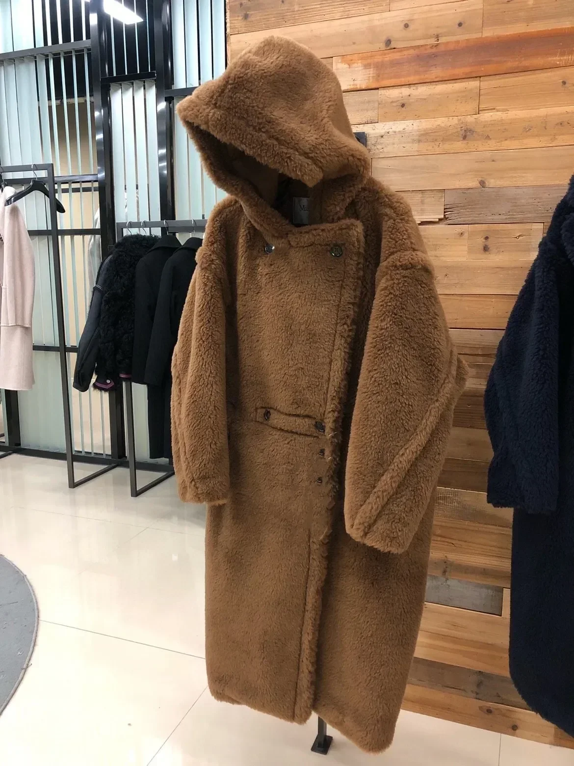 

Max Teddy Women's Wool Coat with Hood, Loose Long Camel Hair Winter Coat with Lamb Fur and Sheepskin, Wool Blend coat women fur