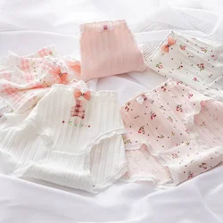 Sweet Bow Lace Edge Small Floral Panties Women's Pure Cotton Crotch Waist Bag Hip Girl Briefs Underwear Women Lingerie