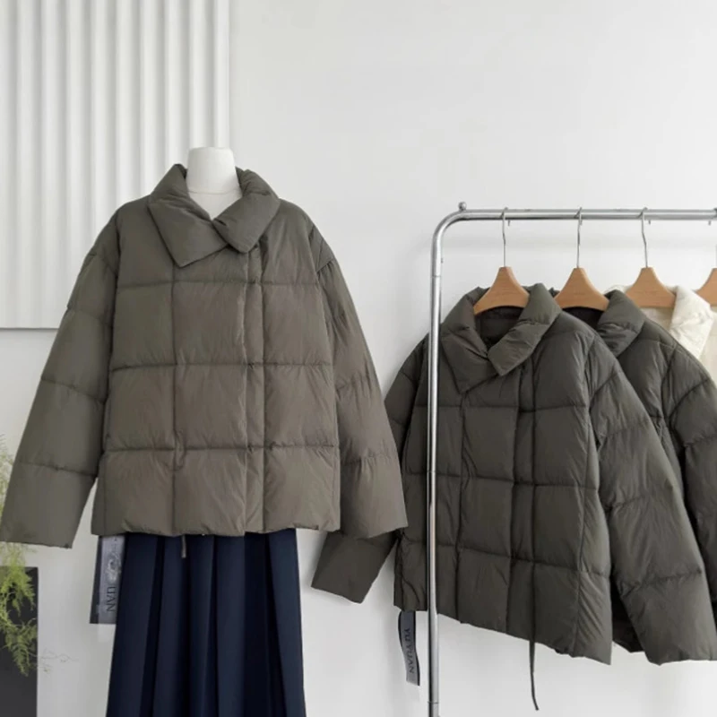 

Женская однотонная хлопковая куртка, повседневная свободная короткая женская теплая парка с отложным воротником, офисное женское пальто, осень-зима 2025