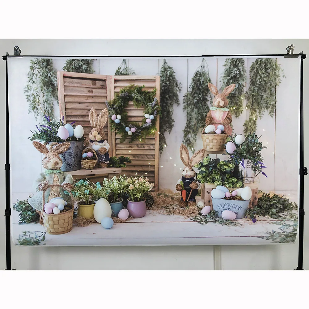 Happy Easter Party Banner Background Photozone Bunny Eggs Spring Photography Backdrop Baby Children Photo Studio Photophone
