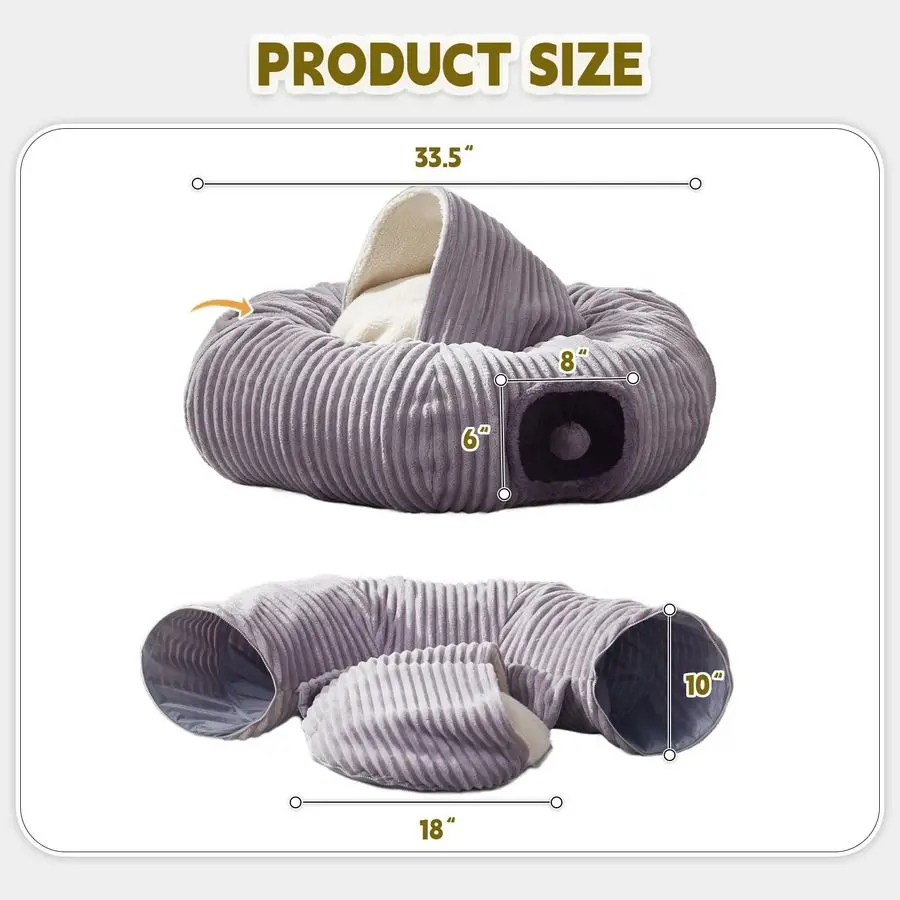 Letto a tunnel per gatti da interno, giocattolo a tunnel a ciambella per gatti con cuscino circolare lavabile, tenda da allenamento, giocattoli per parco giochi multifunzionali nascosti