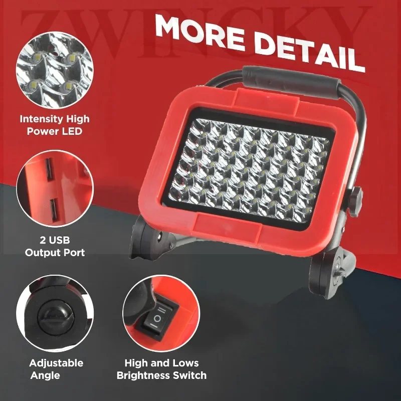 Luz de trabajo LED inalámbrica, foco para exteriores, trabajo, pesca, herramienta de emergencia portátil, luz para Makita/Dewalt/Milwaukee, batería de 18V