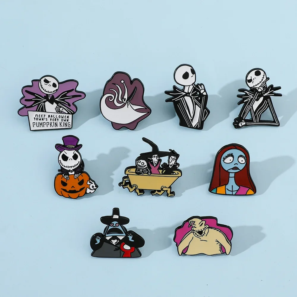 

9pcs The Nightmare Before Christmas Anime Peripheral Cartoon Originality Metal Badge Clothes Backpack Accessory Brooch Gift