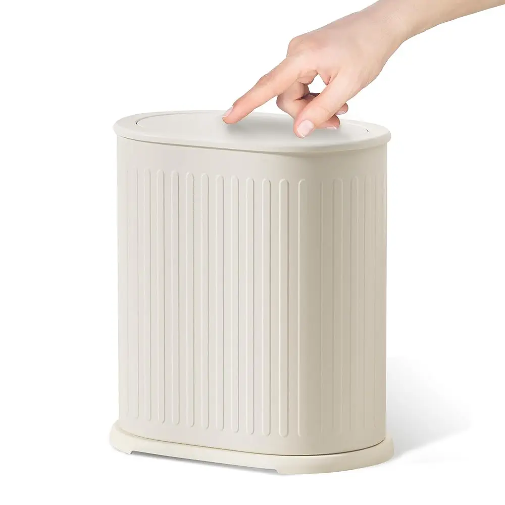 

Steel Small Bathroom Trash Can with Lid Press Top 9L/2.4 Gallon Dog Proof Wastebasket with Removable Liner Bucket,Slim Bathro