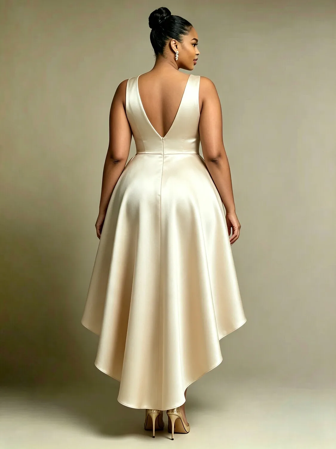 Women Plus Size Satin Party Dress Elegant V Neck Sleeveless Tiered Ruffle Irregular Hem Formal Evening Wedding Guest Dresses