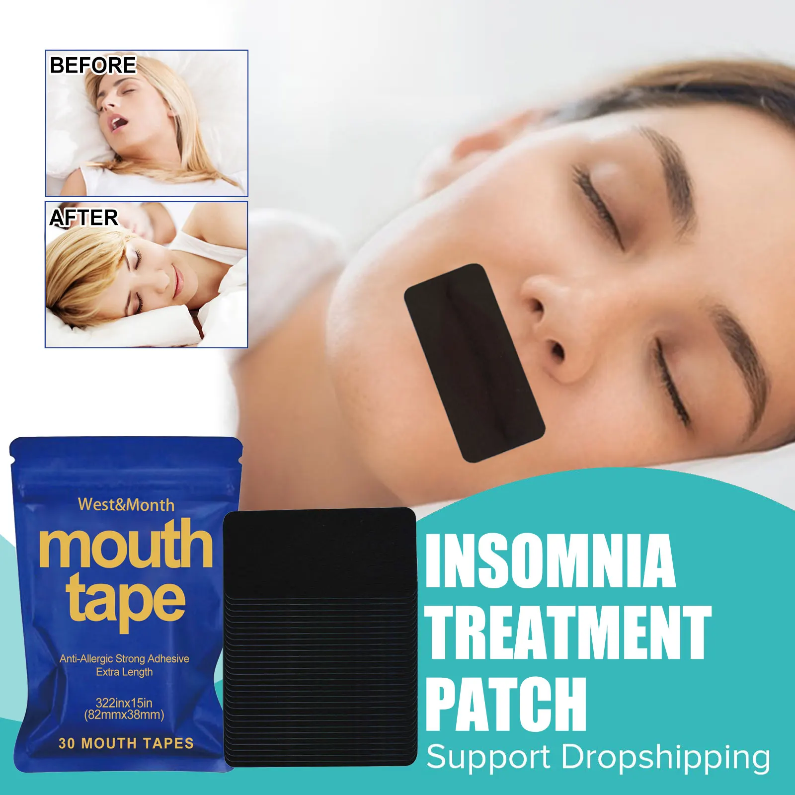 30pcs Snoring Mouth Tapes Improve Sleep Patches Neurasthenia Sleeping Anti-Snoring Insomnia Aid Patch Breathing mouthpieces