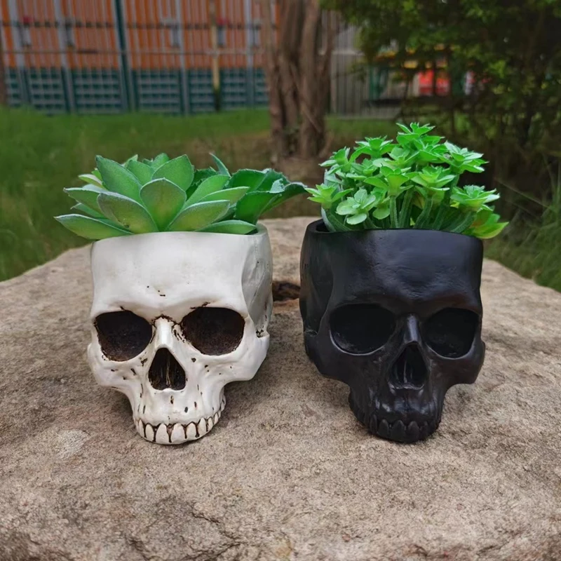 

ABJT-Outdoor Garden Decoration Halloween Skull Decoration Succulent Flower Pot Gothic Home Decoration