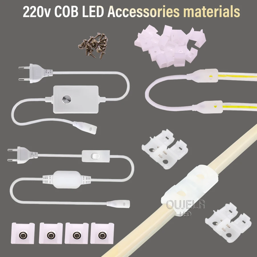 Light Fix Clips Connector Accessories COB Led Strip  220V EU LED Strip Plug For cob 360LEDs 12mm Light Strip Connector 2pin