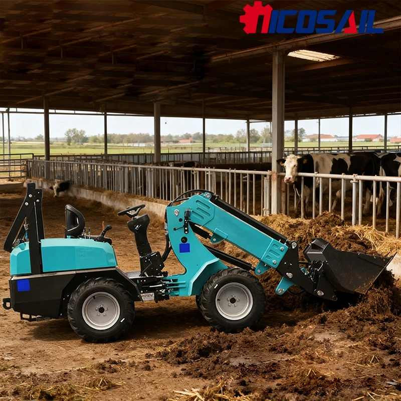 

Telescopic micro wheel loader with small telescopic arm for remote loading and unloading of front-end loader