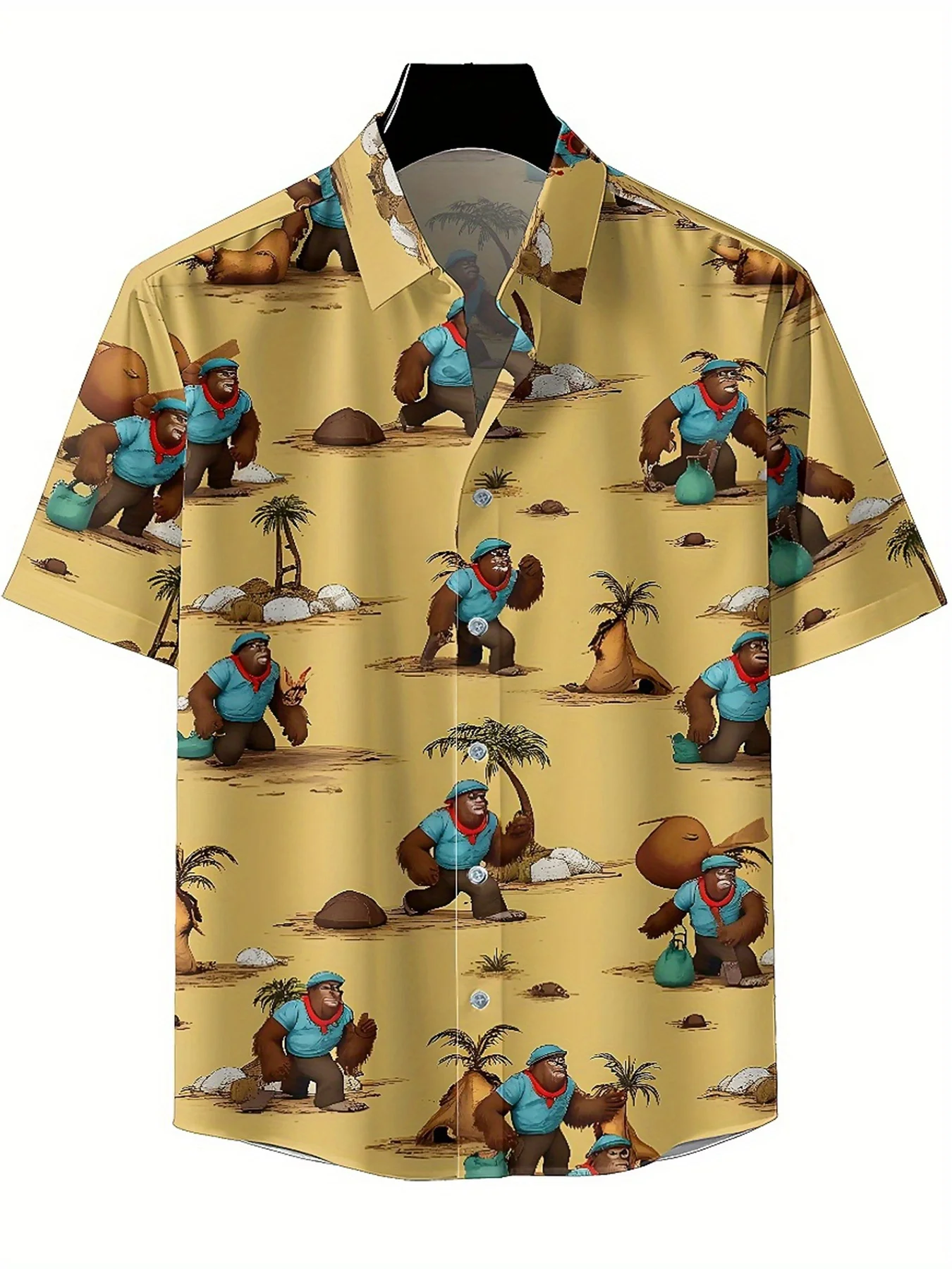 Men's Plus Size Hawaiian Shirts Sasquatch Jungle Adventure Theme pattern, Button Up Shirts, Unisex Casual Clothing, Summer Tops