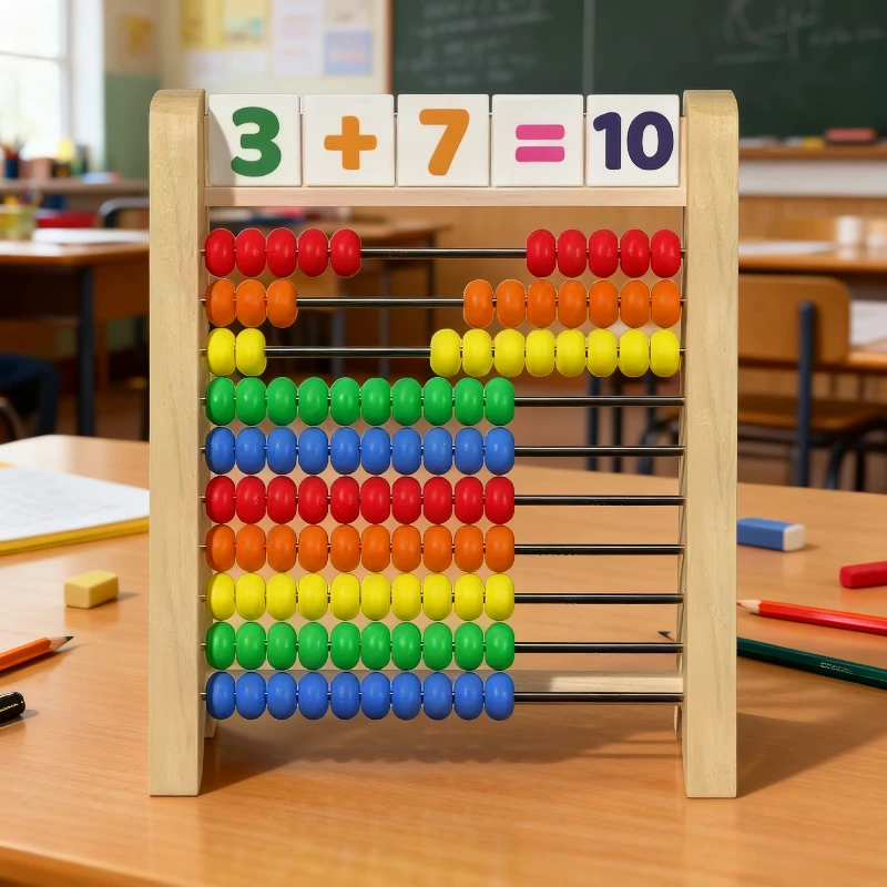 Juguete de conteo de madera Ábaco Montessori, juguete educativo de matemáticas para niños, cuentas de conteo de arco iris, operación de suma y resta, aprendizaje
