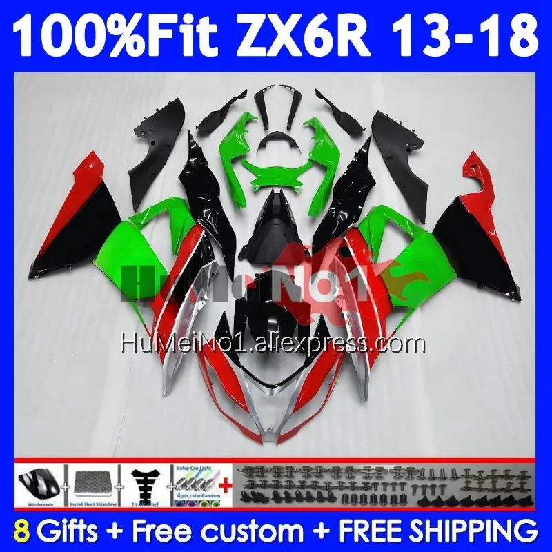 Body For KAWASAKI NINJA ZX 6R 636 ZX-6R 209No.15 ZX6R 13 14 15 16 17 18 Green red 2013 ZX636 2014 2015 2016 2017 2018 Fairing