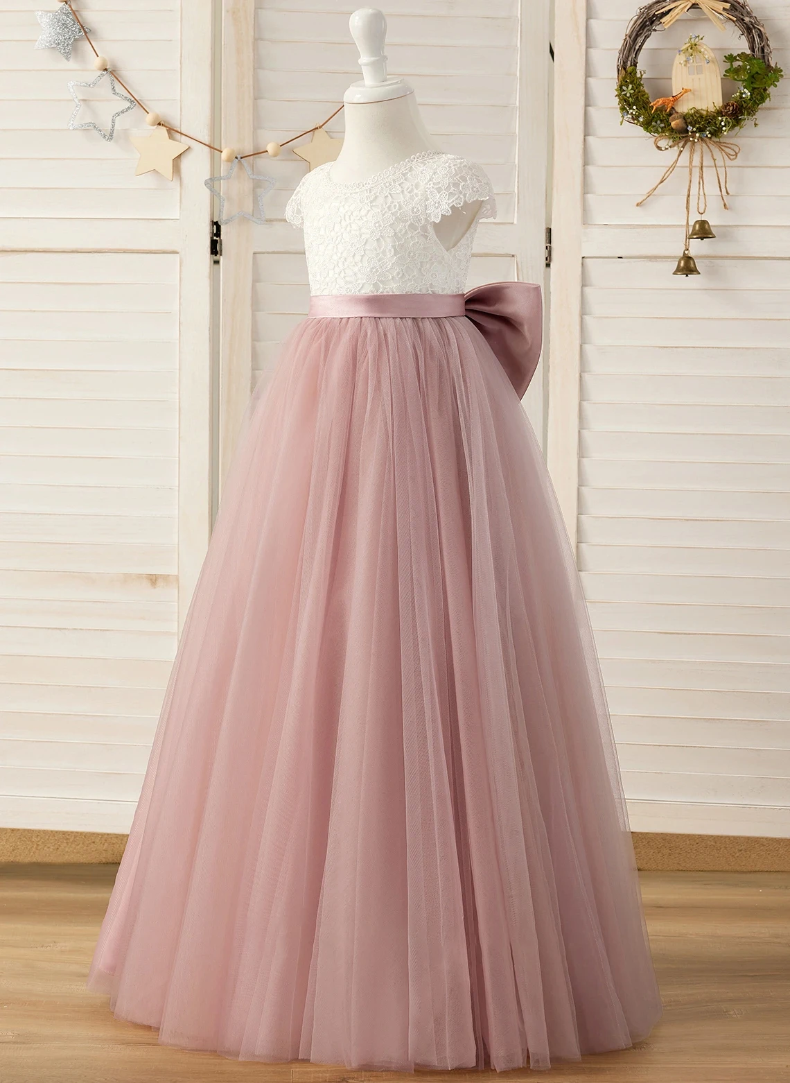 YZYManual-Princesa Tulle Flower Girl Dress, colher até o chão, High-End Prom Vestidos, Tule