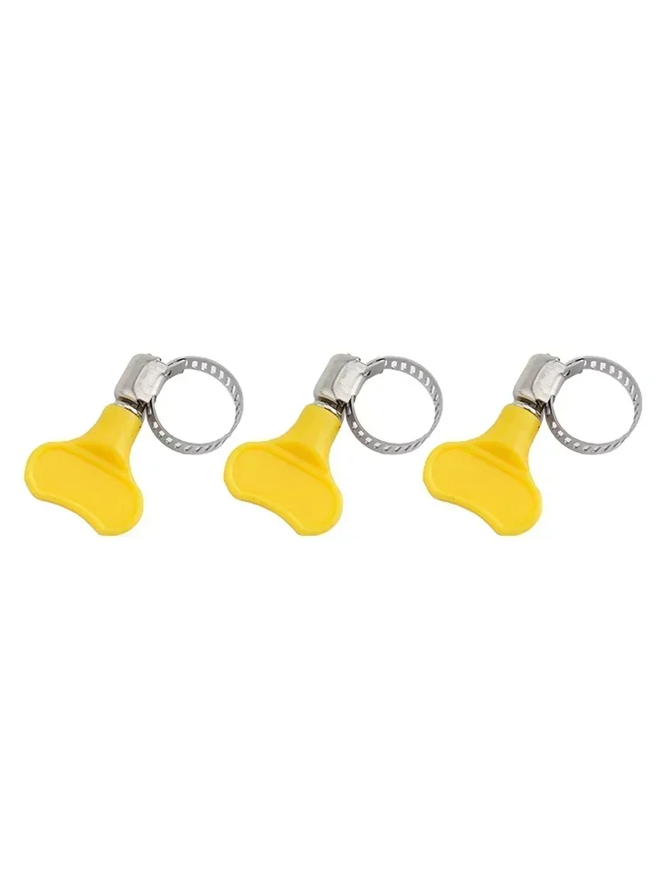 10pcs Hose Clamps 10-38mm Adjustable Wriggle Hose Clamp Yellow Plastic Handle Stainless Steel Pipe Clip For Fastening Tubes