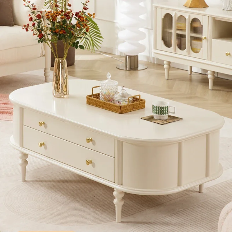 

American style living room solid wood white oval coffee table small furniture