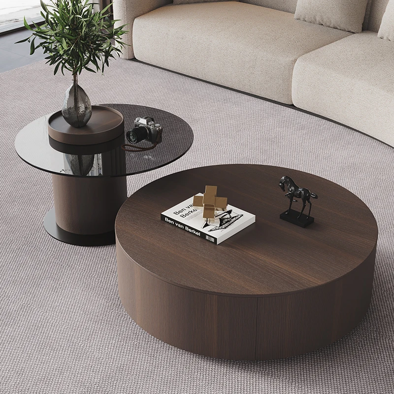 

Round Solid Wood Coffee Table Combination Household Living Room Light Luxury Rock Slab Round Coffee Simple And Modern End Tables