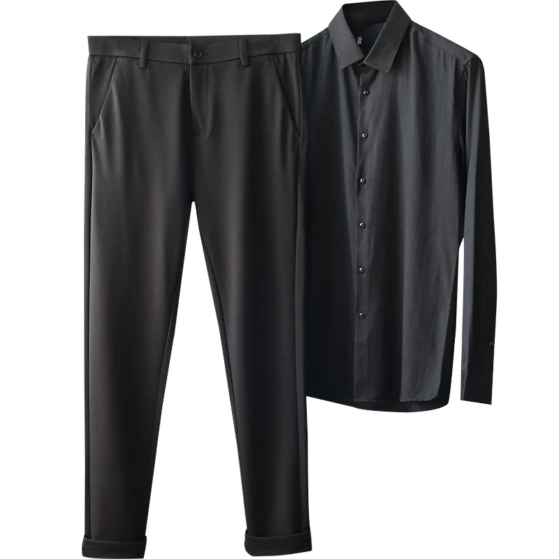 快適なストレートレッグカジュアルパンツメンズビジネス通勤弾性ウエストデザイン着やすいファッションアーバンスタイル長ズボン