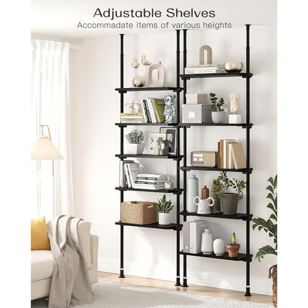 Adjustable 5-Tier Narrow Wooden Bookshelf with Open Storage Industrial Style Tall Ladder Book Shelf Room Office Living Bedroom