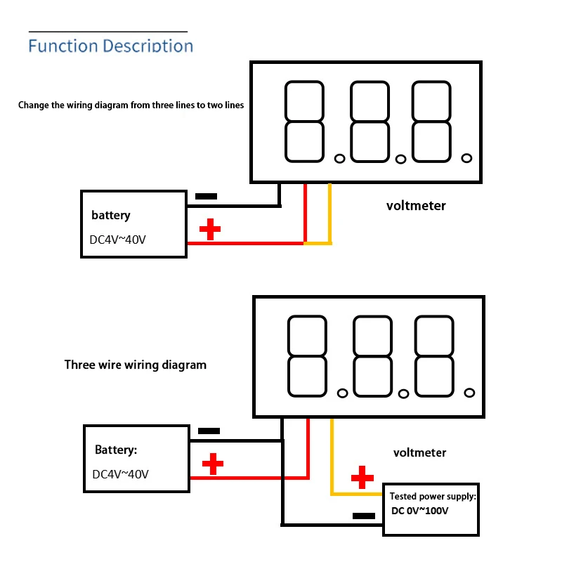 0.36-inch Two Wire DC Voltmeter DC4-40V Digital Display High-precision Voltage Meter Head
