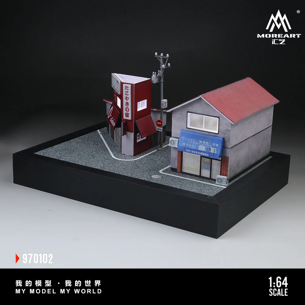 MoreArt 1:64 Takoyaki House Parking Scene Model,Parking Lot Diorama For Display&Collection