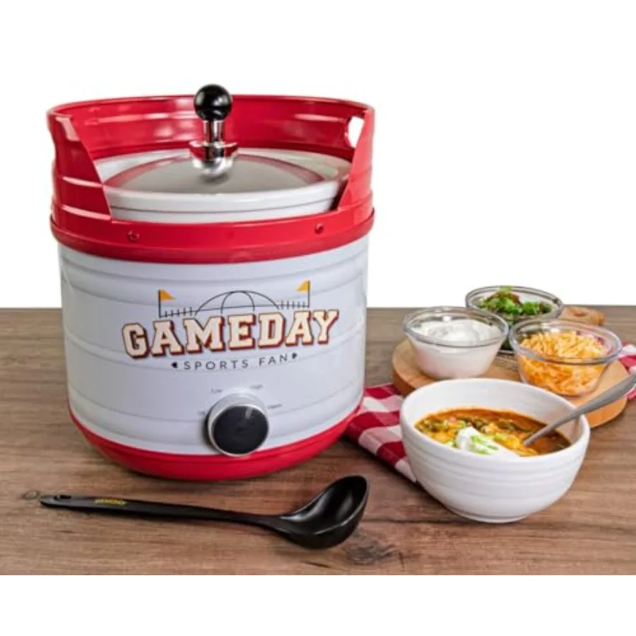 

Game Day 4-Quart Kickin' Keg Slow Cooker with Lid and Ladle Long-Lasting Ceramic Material and Keg-Like Appearance Cooks Chicken