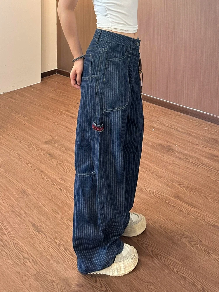 Deep Blue Denim Sawtooth Pattern Embroidered Men's Jeans Straight Leg Workwear Trousers American Style Autumn Casual Jeans