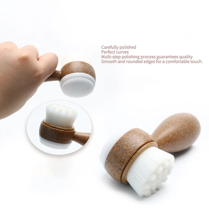 Escova Facial Dupla Face para Limpeza Facial, Removedor de Cravos e Limpador de Poros, Escova Facial Esfoliante com Cabo de Fibra de Coco