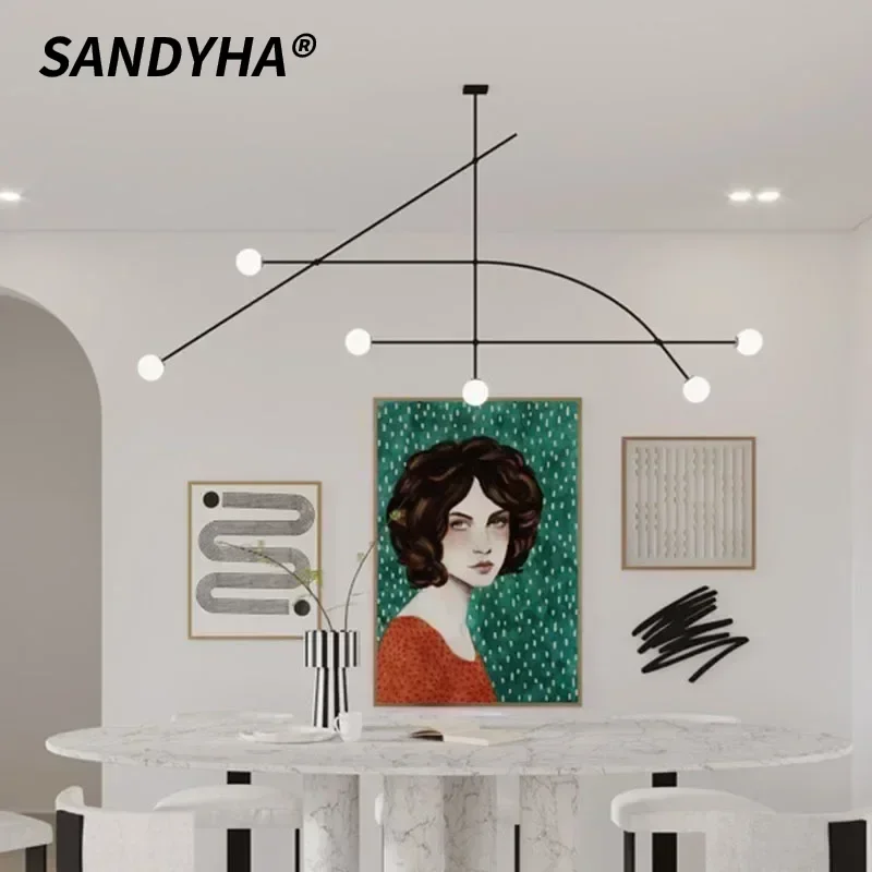 

SANDYHA Modern Chandelier Nordic Line Pendant Lamp for Dining Table Living Room Bedroom Home Decoration LED Lighting Fixture