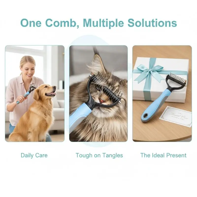 Pet Deshedding Brush Professional Dog Cat Hair Knot Remover Lightweight Design for Travel Home Pet Grooming Use
