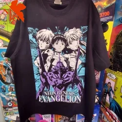 Evangelion T-shirt Men Anime Summer Short-sleeved Cotton Cartoon Print Casual Fashion Hip Hop Street Top Large Size Clothing