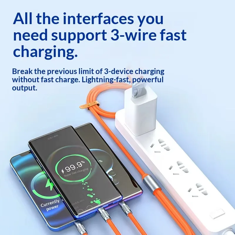 3-in-1 Fast Charge 120W 6A USB C Lightning Micro USB Charging Cable for Samsung Huawei iPhone - Durable Charging Cord