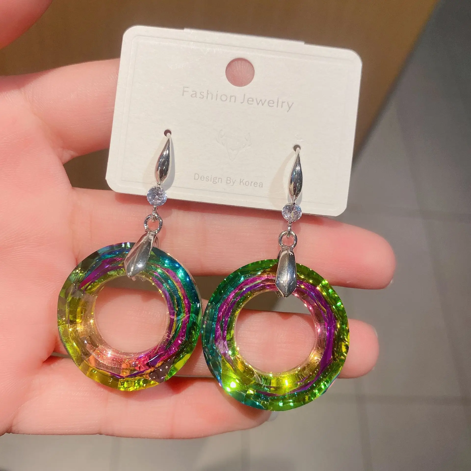 Fashion Transparent Colorful Crystal Round Circle Drop Dangle Earrings 2024 New Design Earings