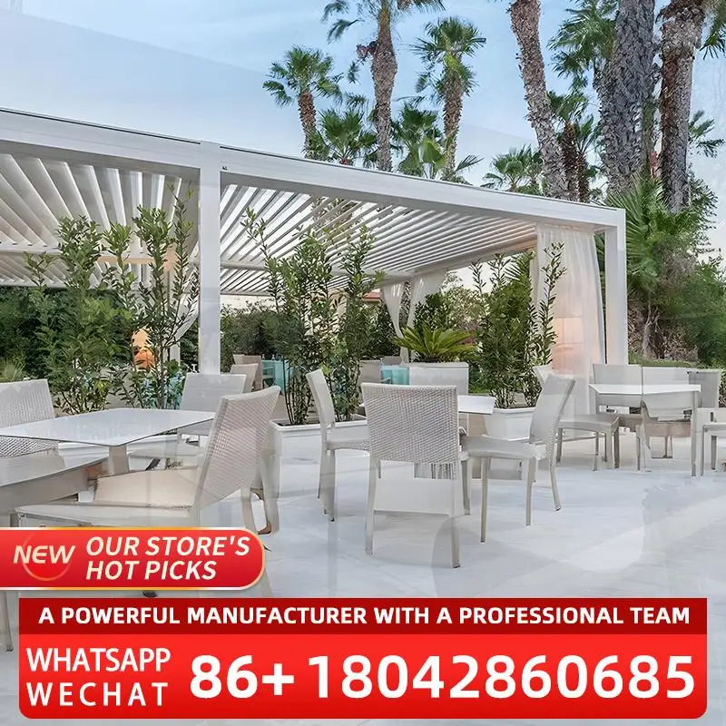 

Садовый открытый биоклиматический водонепроницаемый УФ-блок с жалюзированным алюминиевым моторизованным ручным навесом для патио для заднего двора, террасы, балкона
