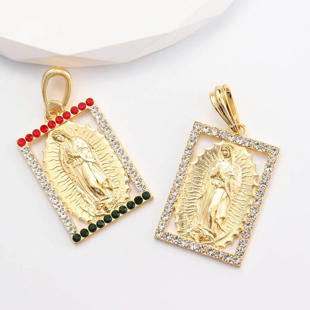 

Ruixi Fashion 14K Tricolor Pendant Virgin Mary Lady Religious Catholic Joyeria Design Joyful Virgen De Guadalupe Gold Jewelry