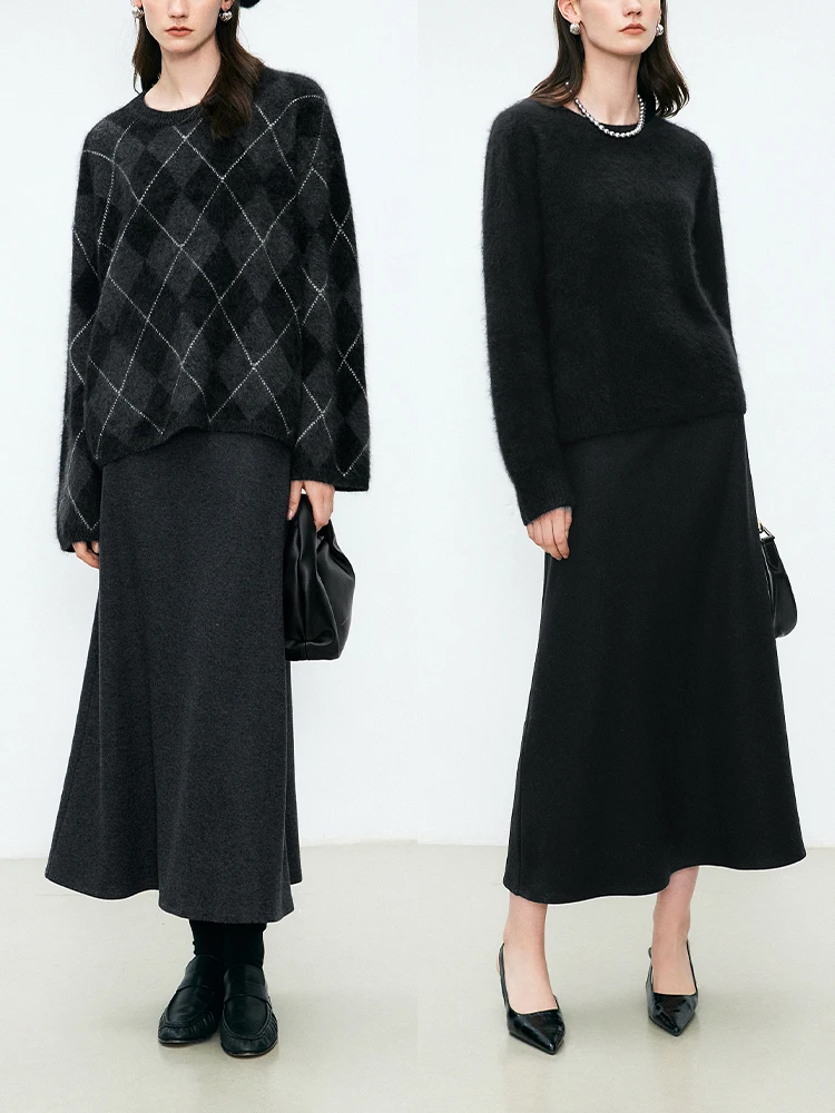 

mat Long A-Line Skirt hine Waable Woolen Skirt Ele Commute Sle mid Waist Design Pure Color Casual Wear