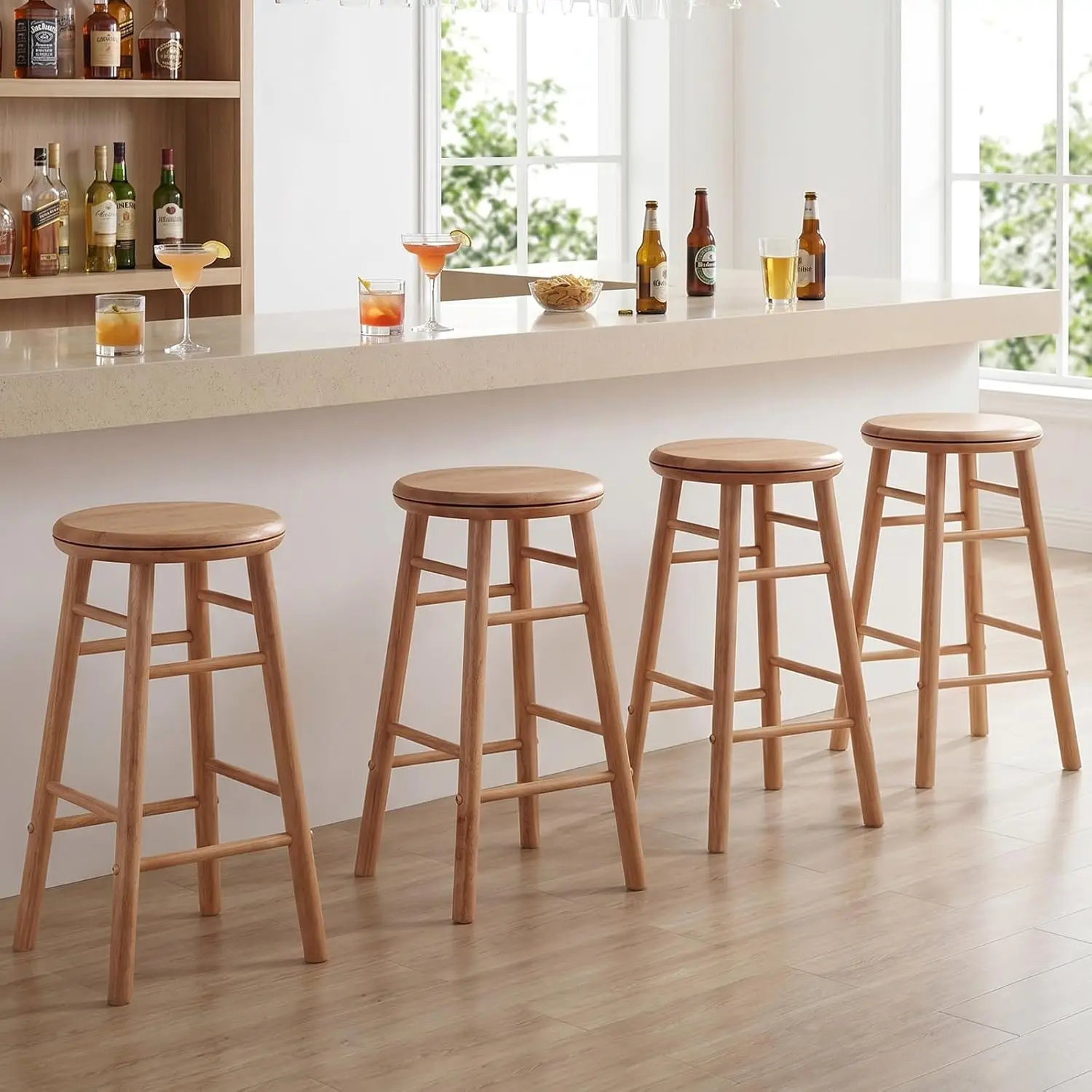 24-inch Counter Height Wooden Swivel Bar Stools Set of 4, Natural, Customized