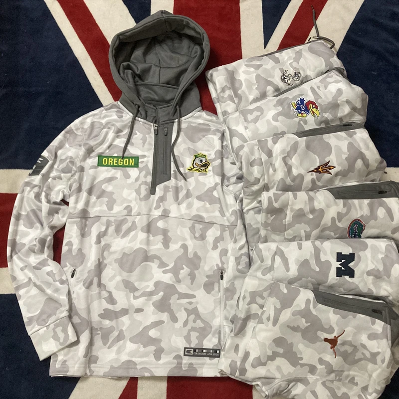 Moletom Esportivo Bordado NCAA Série Camuflagem, Hoodie de Basquete, Tamanho Grande, Roupas Exteriores Soltas Unissex em Poli...