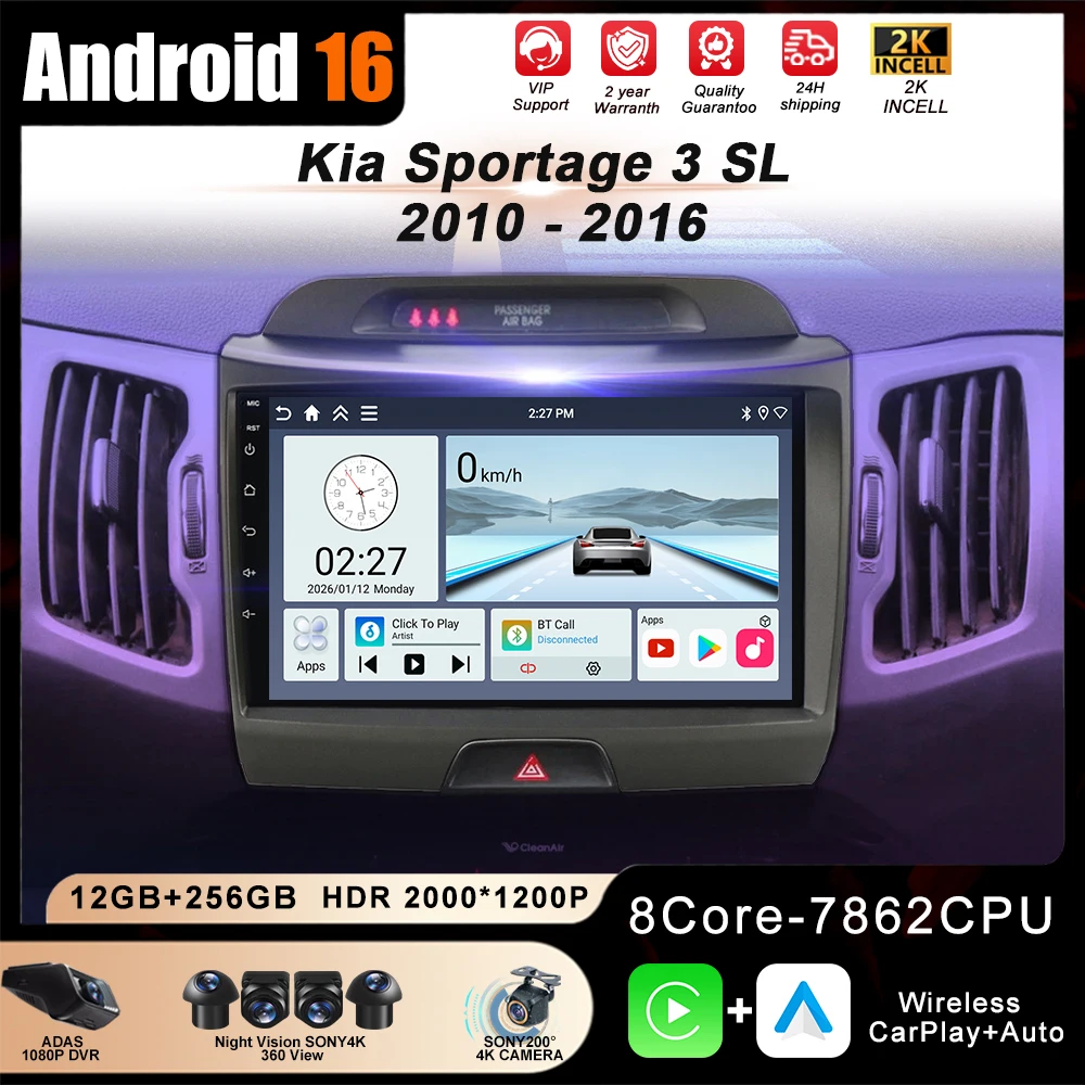 

For Kia Sportage 3 SL 2010 - 2015 2016 Android 16 QLED Android Car Radio Multimedia Video Player GPS Stereo CarPlay BT Head Unit