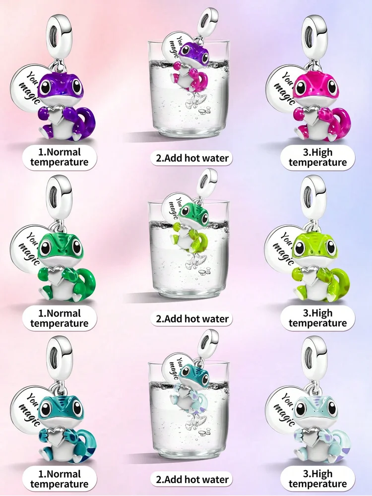 

925 Sterling Silver High Temperature Chameleon Charm Pendant for Women DIY Bracelets High Quality Personalized Fine Jewelry