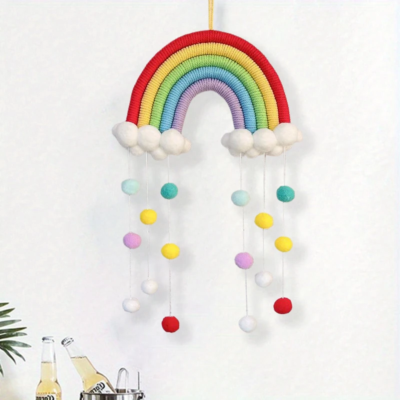 1PC Rainbow Clouds Tapestry Handmade Wall Hanging Decoration Colorful Pom Pom Felt Ball Tassel Macrame Home Room Decoration