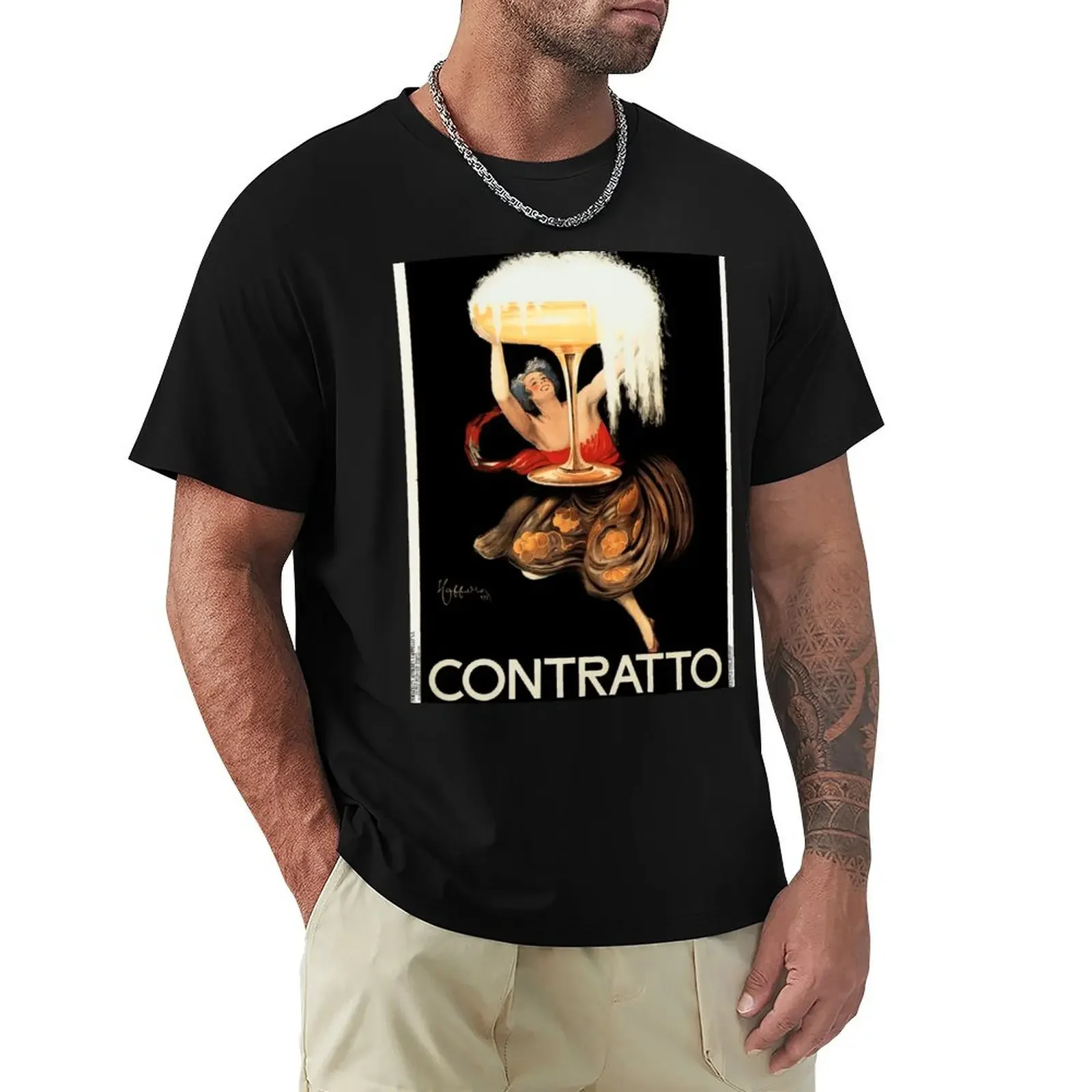 CONTRATTO SPARKLING WINE 1922 Italy Alcohol Advertisement by Leonetto Cappiello T-Shirt summer tops mens t shirts top quality