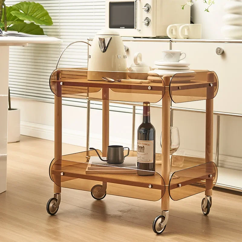 Nordic ins Twilight Acrylic Solid Wood Trolley Kitchen Diner Sofa Several small coffee tables are moved and stored.