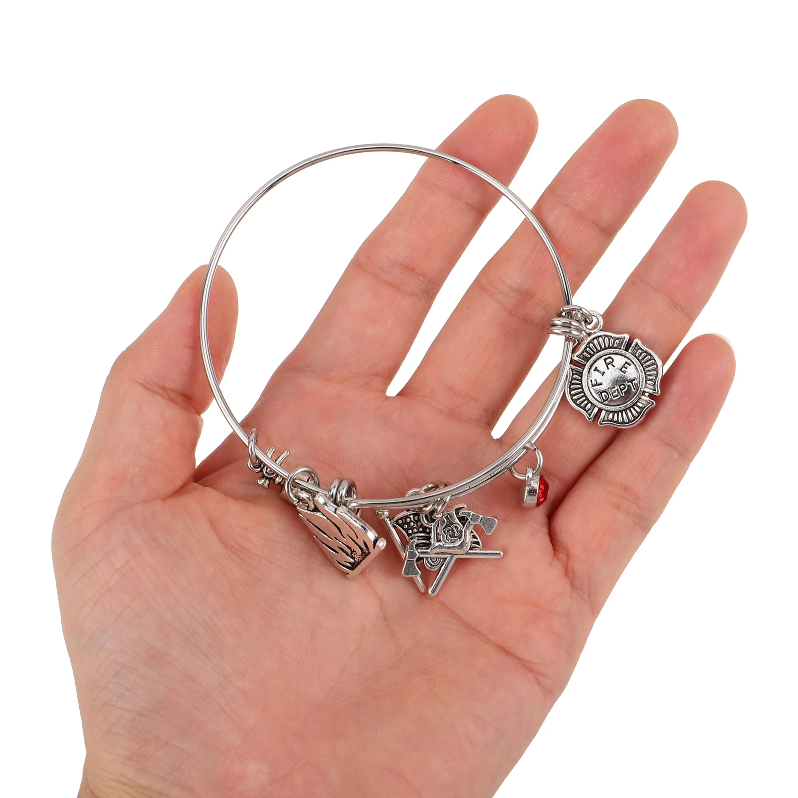 

1pcs Firefighter Theme Bracelet Adjustable Stainless Steel Bangle For Men Women Fireman Charm Jewelry Gift For Dad Mom Daughter